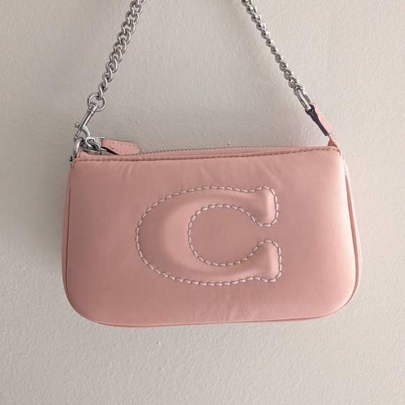 Coach Handbags - Coach Soft Pink Leather Small Purse With Attachable Long Chain Strap